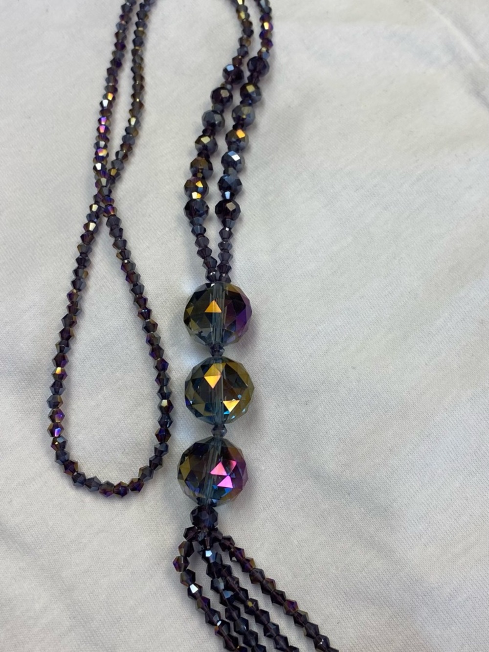 Iridescent Purple Crystal Beaded Lariat Necklace